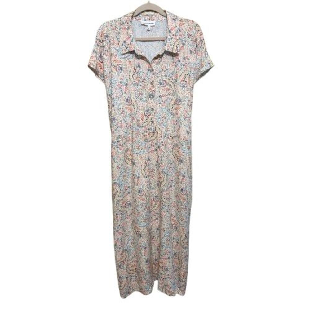 NWOT Lucky Brand Floral Paisley Tie Waist Midi Dress Rayon Linen 4X Cream Boho